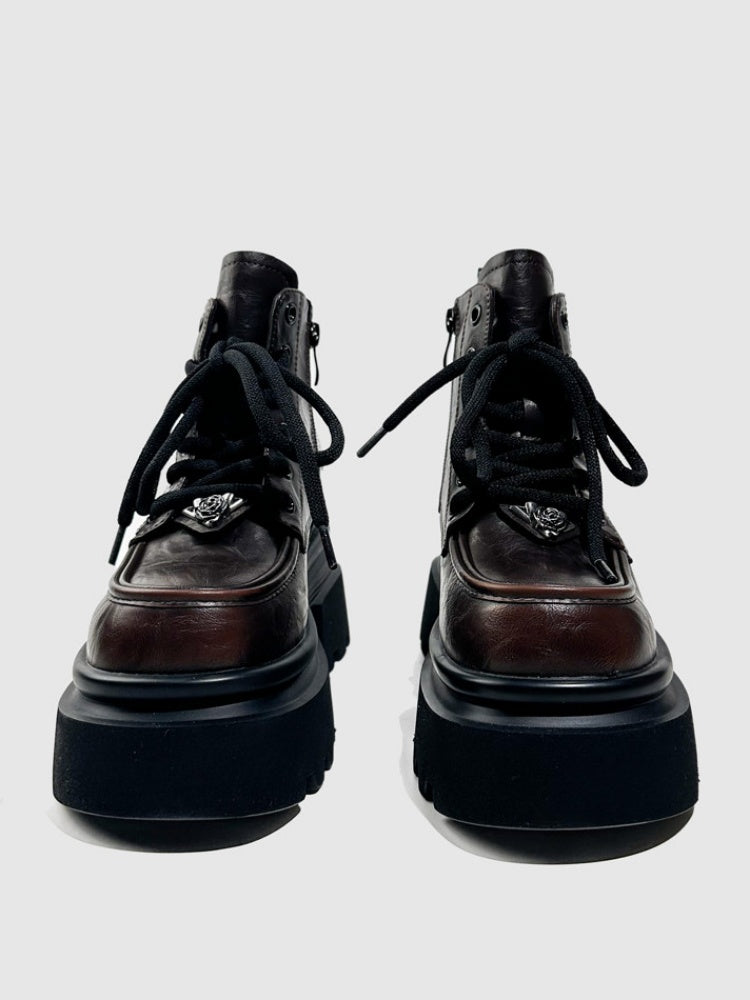 British Style Vintage Chunky Platform Lace-Up Ankle Boots【s0000016768】
