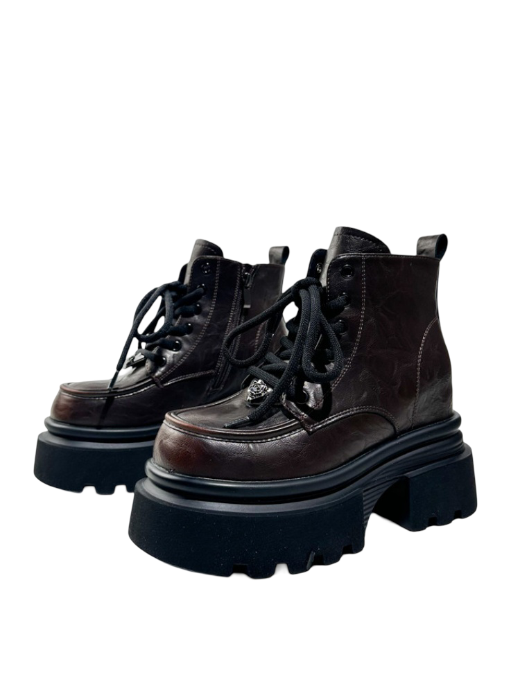 British Style Vintage Chunky Platform Lace-Up Ankle Boots【s0000016768】