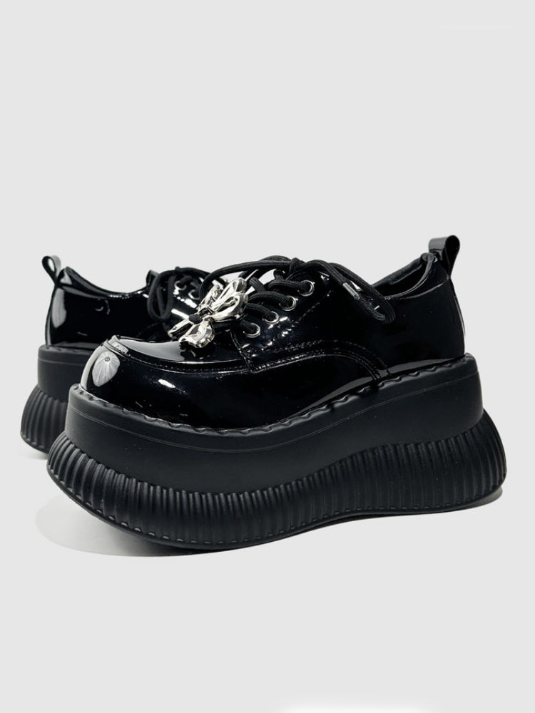 British Platform Mary Janes Metallic Ribbons Loafers【s0000016771】