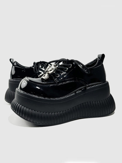 British Platform Mary Janes Metallic Ribbons Loafers【s0000016771】