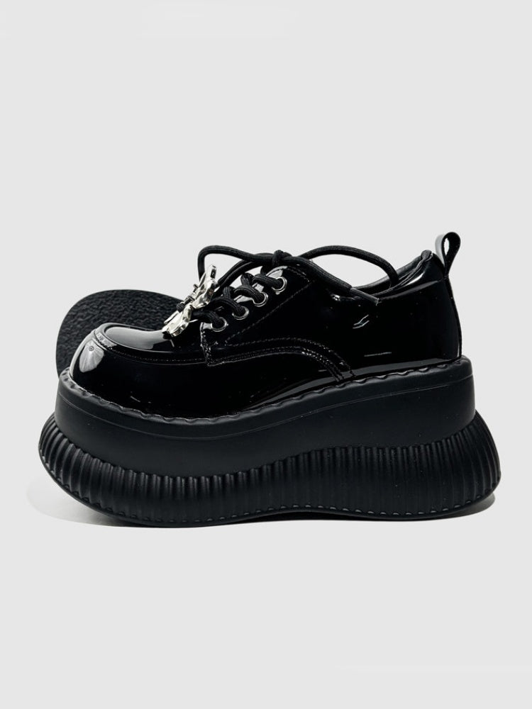 British Platform Mary Janes Metallic Ribbons Loafers【s0000016771】