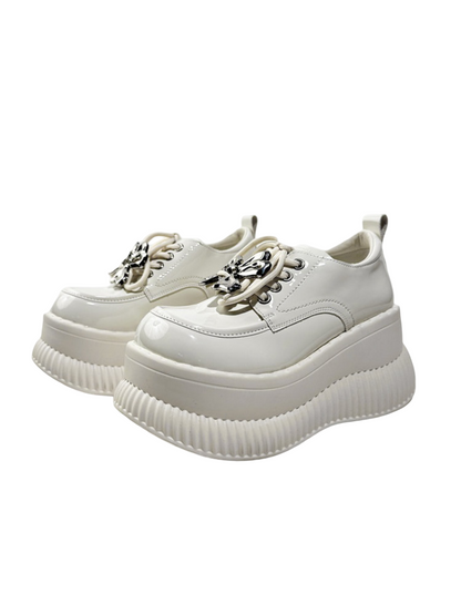 British Platform Mary Janes Metallic Ribbons Loafers【s0000016771】