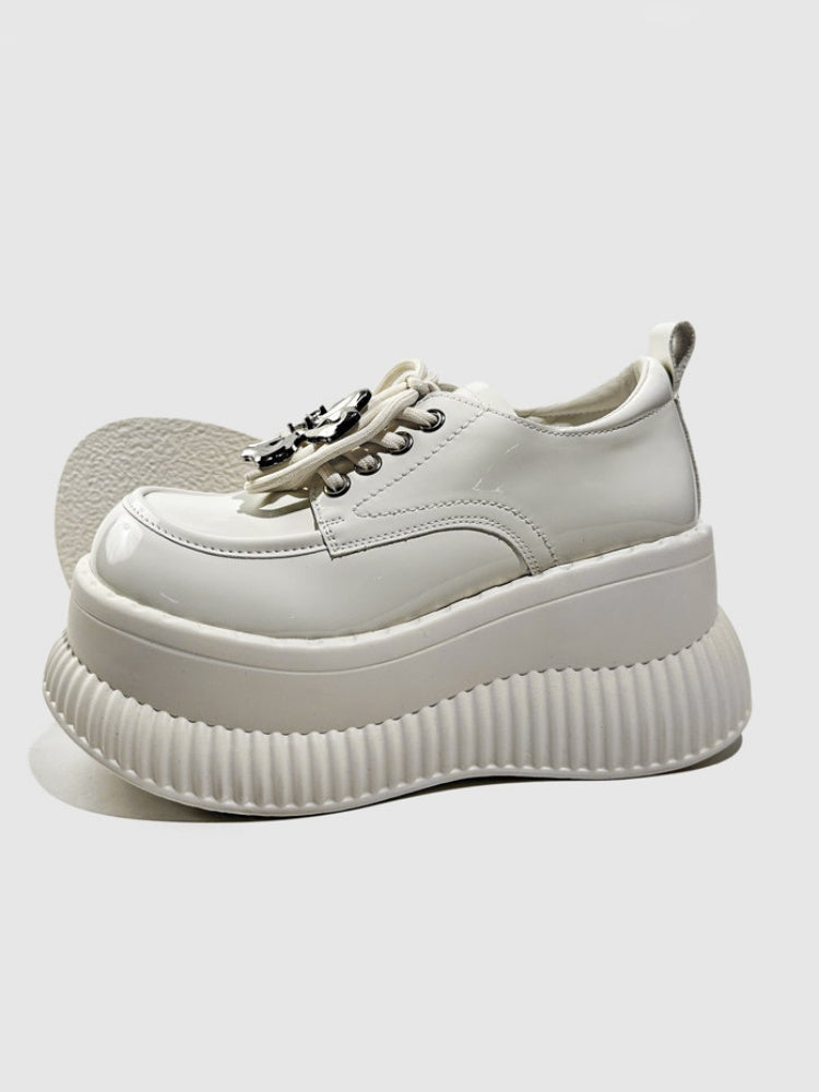 British Platform Mary Janes Metallic Ribbons Loafers【s0000016771】