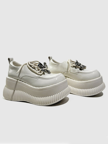 British Platform Mary Janes Metallic Ribbons Loafers【s0000016771】