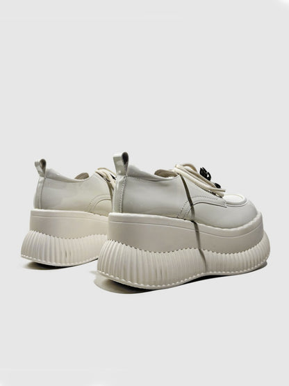 British Platform Mary Janes Metallic Ribbons Loafers【s0000016771】
