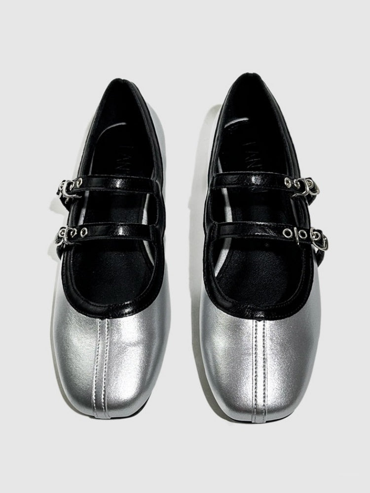 French Mary Jane Double Strap Flat Ballet Shoes【s0000016772】