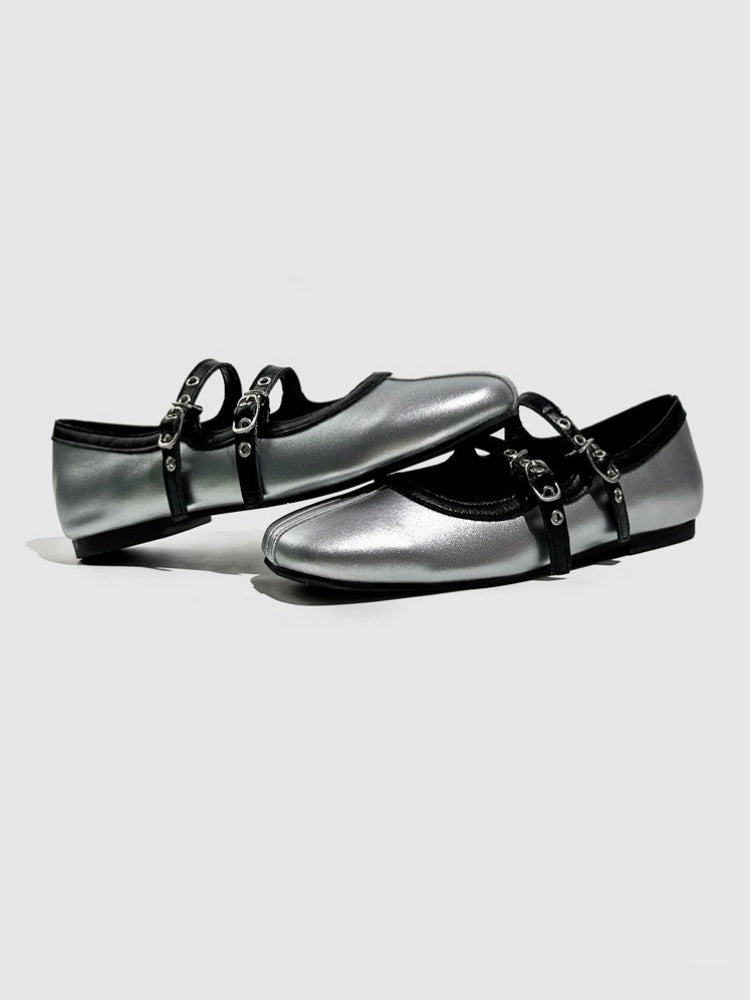 French Mary Jane Double Strap Flat Ballet Shoes【s0000016772】