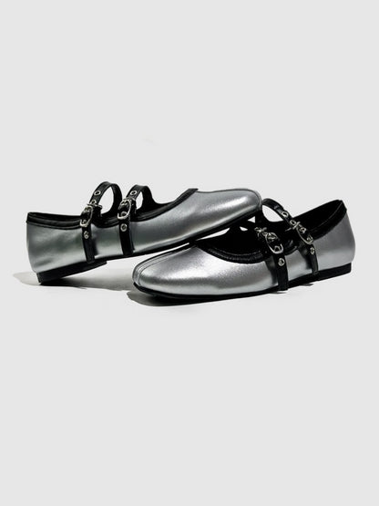 French Mary Jane Double Strap Flat Ballet Shoes【s0000016772】