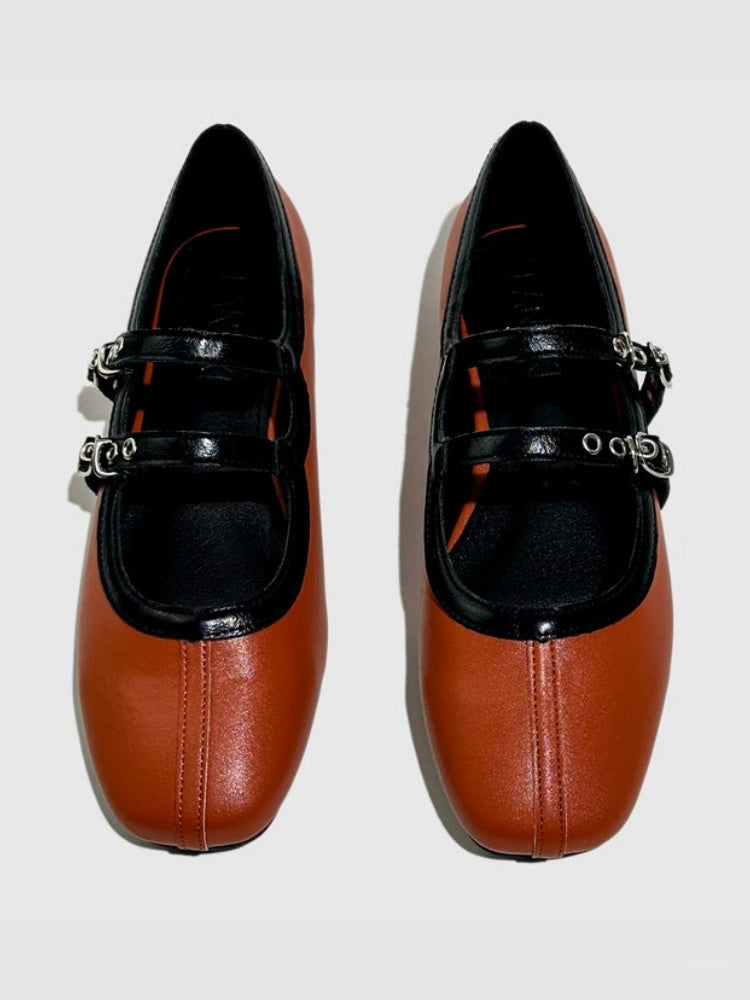 French Mary Jane Double Strap Flat Ballet Shoes【s0000016772】