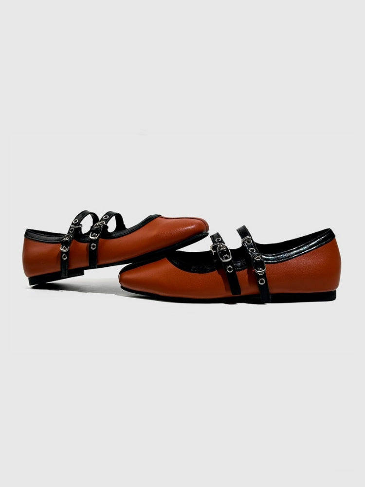 French Mary Jane Double Strap Flat Ballet Shoes【s0000016772】