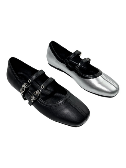 French Mary Jane Double Strap Flat Ballet Shoes【s0000016772】