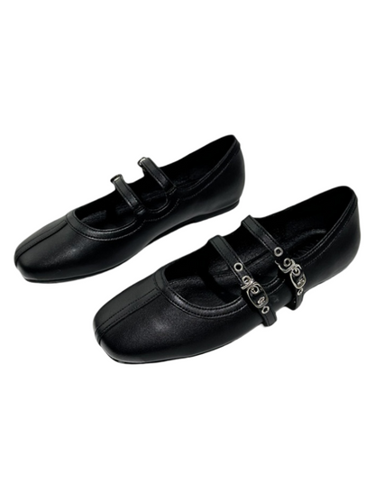 French Mary Jane Double Strap Flat Ballet Shoes【s0000016772】