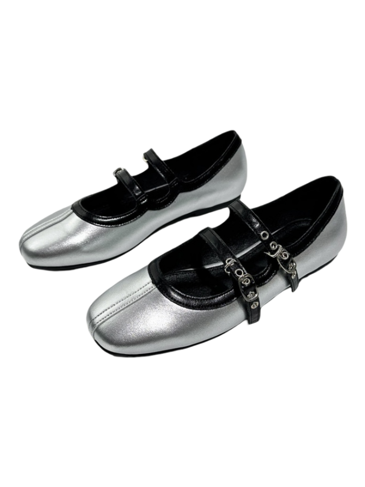French Mary Jane Double Strap Flat Ballet Shoes【s0000016772】