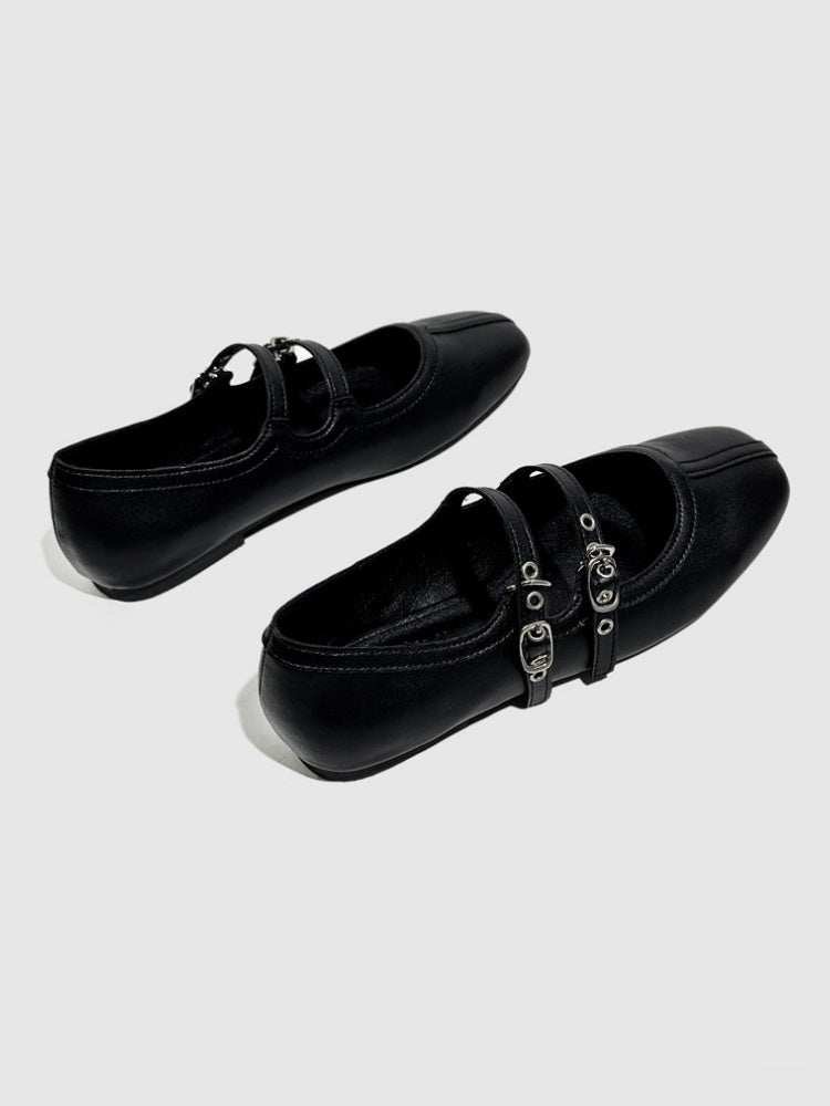 French Mary Jane Double Strap Flat Ballet Shoes【s0000016772】