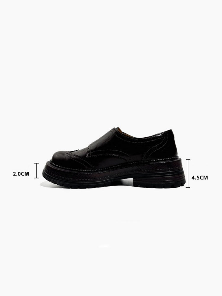 Brogue Carved Buckle Belt Thick Soled Loafers【s0000016776】