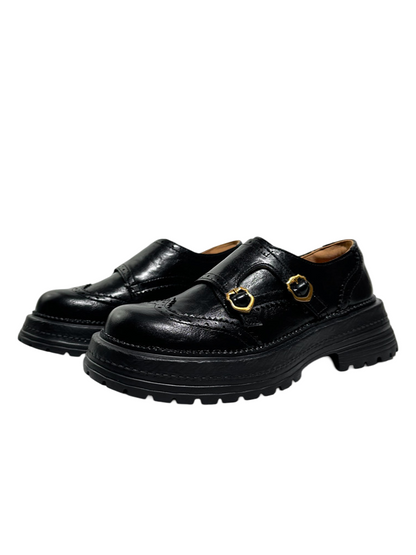 Brogue Carved Buckle Belt Thick Soled Loafers【s0000016776】
