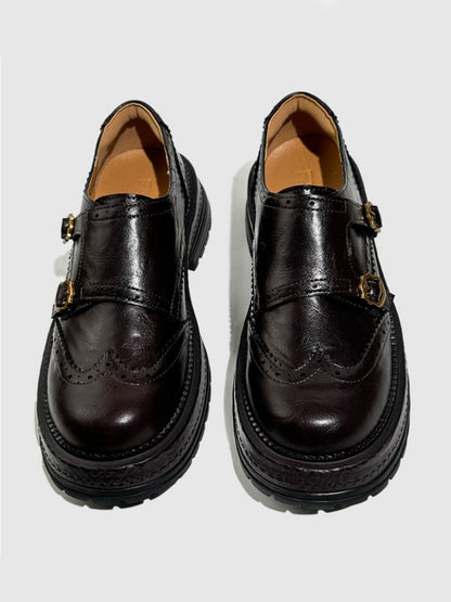 Brogue Carved Buckle Belt Thick Soled Loafers【s0000016776】