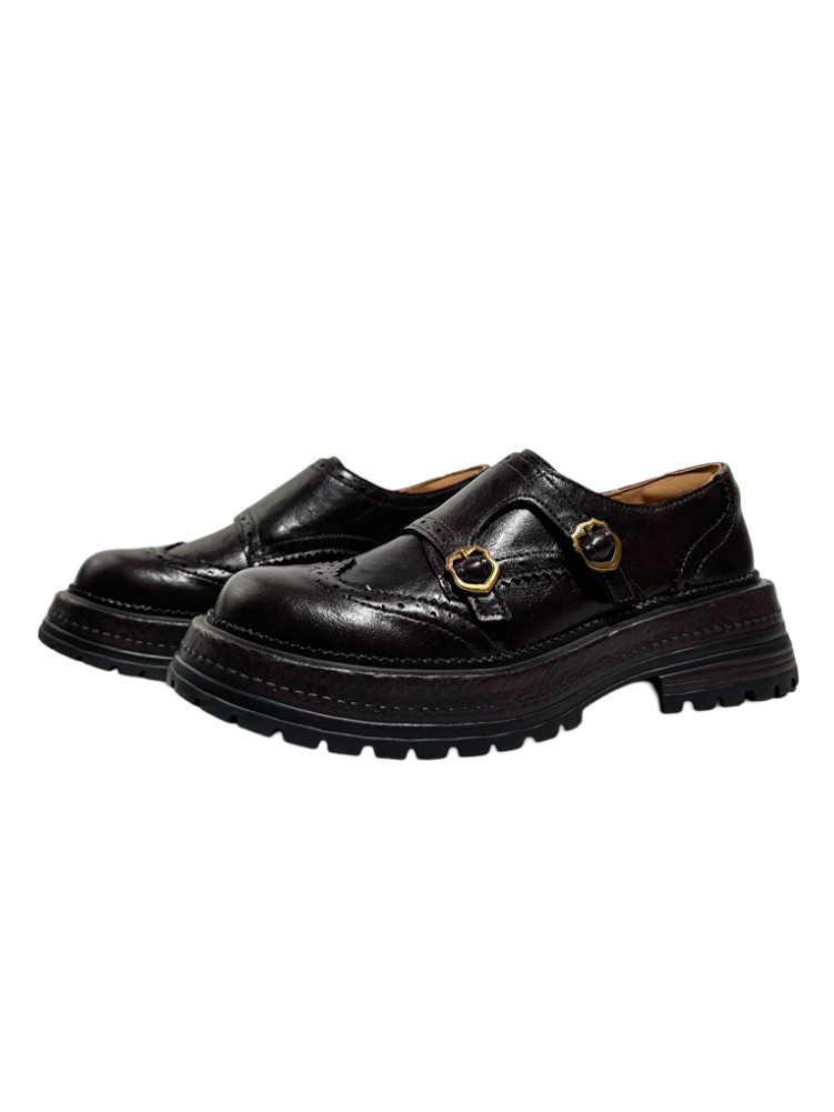 Brogue Carved Buckle Belt Thick Soled Loafers【s0000016776】