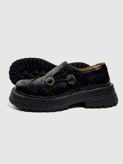 Brogue Carved Buckle Belt Thick Soled Loafers【s0000016776】
