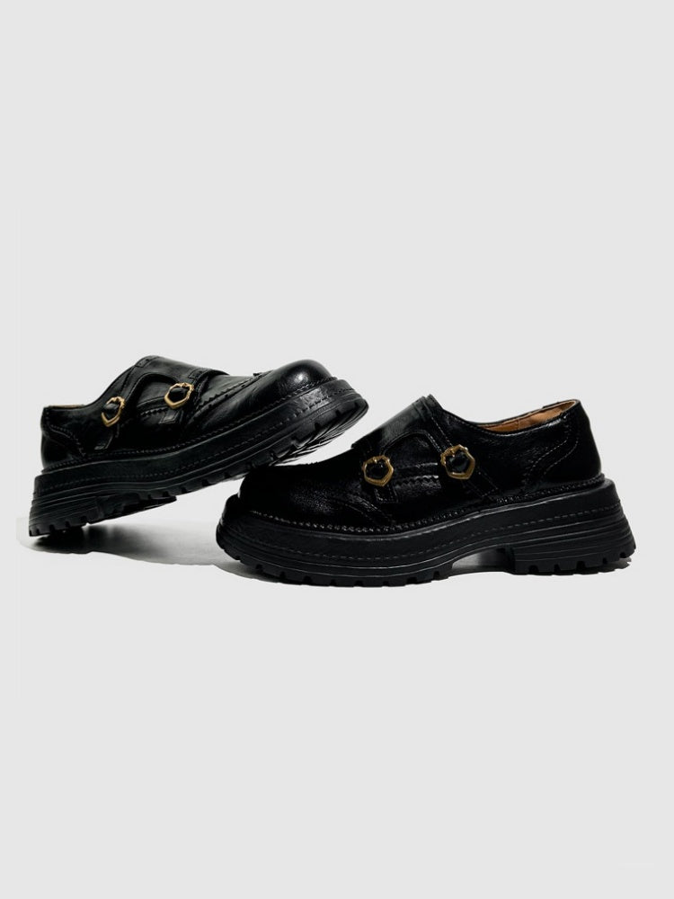 Brogue Carved Buckle Belt Thick Soled Loafers【s0000016776】
