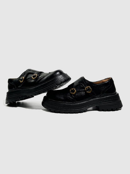 Brogue Carved Buckle Belt Thick Soled Loafers【s0000016776】