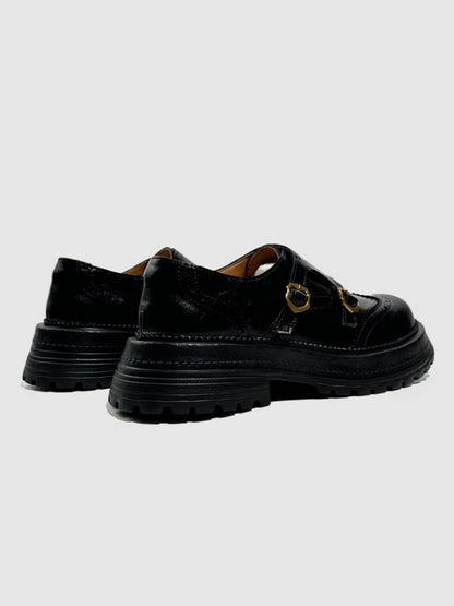 Brogue Carved Buckle Belt Thick Soled Loafers【s0000016776】