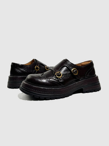 Brogue Carved Buckle Belt Thick Soled Loafers【s0000016776】