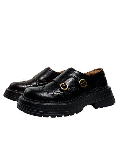 Brogue Carved Buckle Belt Thick Soled Loafers【s0000016776】