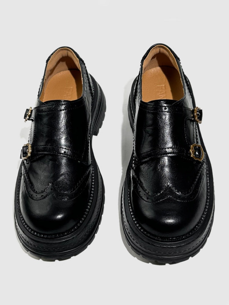 Brogue Carved Buckle Belt Thick Soled Loafers【s0000016776】