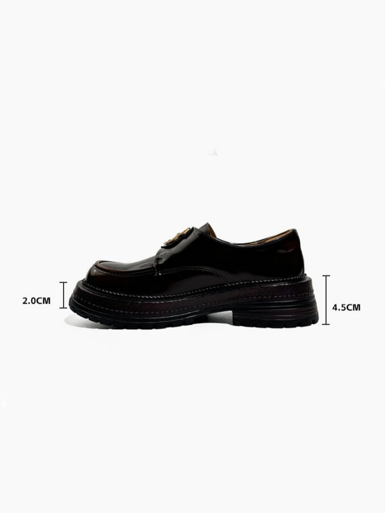 Vintage British College Gold Emblem Charm Platform Loafers【s0000016777】
