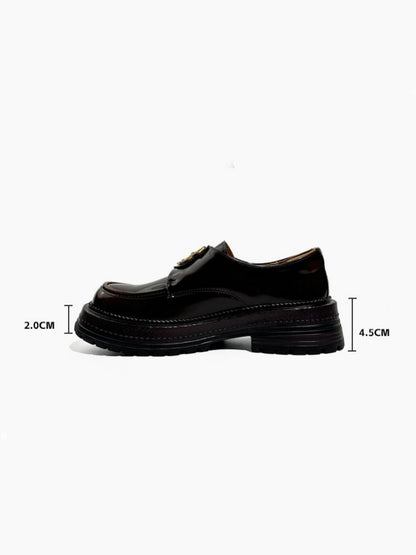 Vintage British College Gold Emblem Charm Platform Loafers【s0000016777】