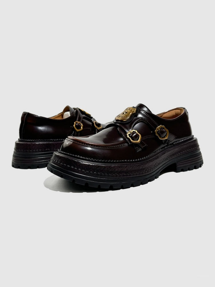 Vintage British College Gold Emblem Charm Platform Loafers【s0000016777】