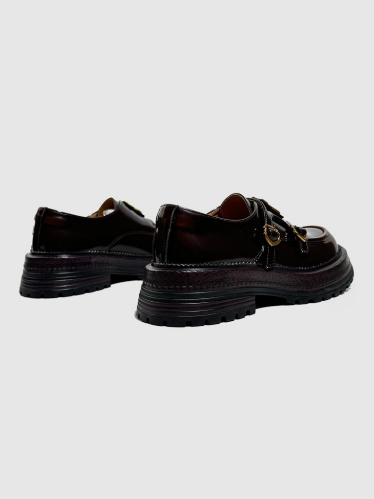 Vintage British College Gold Emblem Charm Platform Loafers【s0000016777】