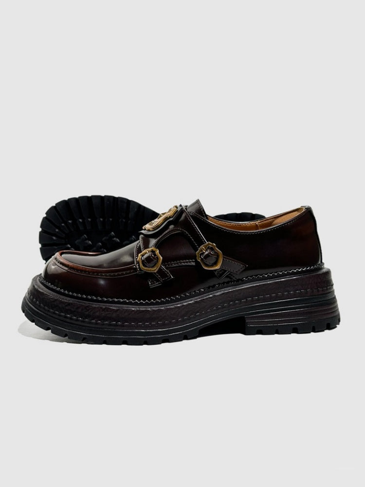 Vintage British College Gold Emblem Charm Platform Loafers【s0000016777】