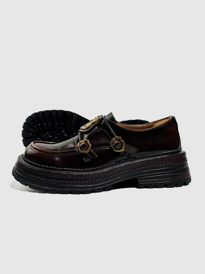Vintage British College Gold Emblem Charm Platform Loafers【s0000016777】
