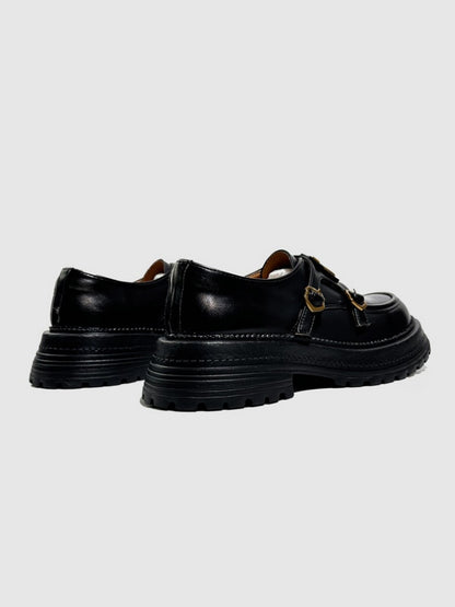 Vintage British College Gold Emblem Charm Platform Loafers【s0000016777】