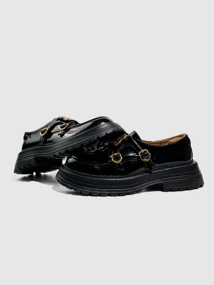 Vintage British College Gold Emblem Charm Platform Loafers【s0000016777】