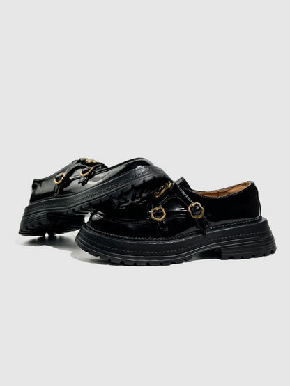 Vintage British College Gold Emblem Charm Platform Loafers【s0000016777】