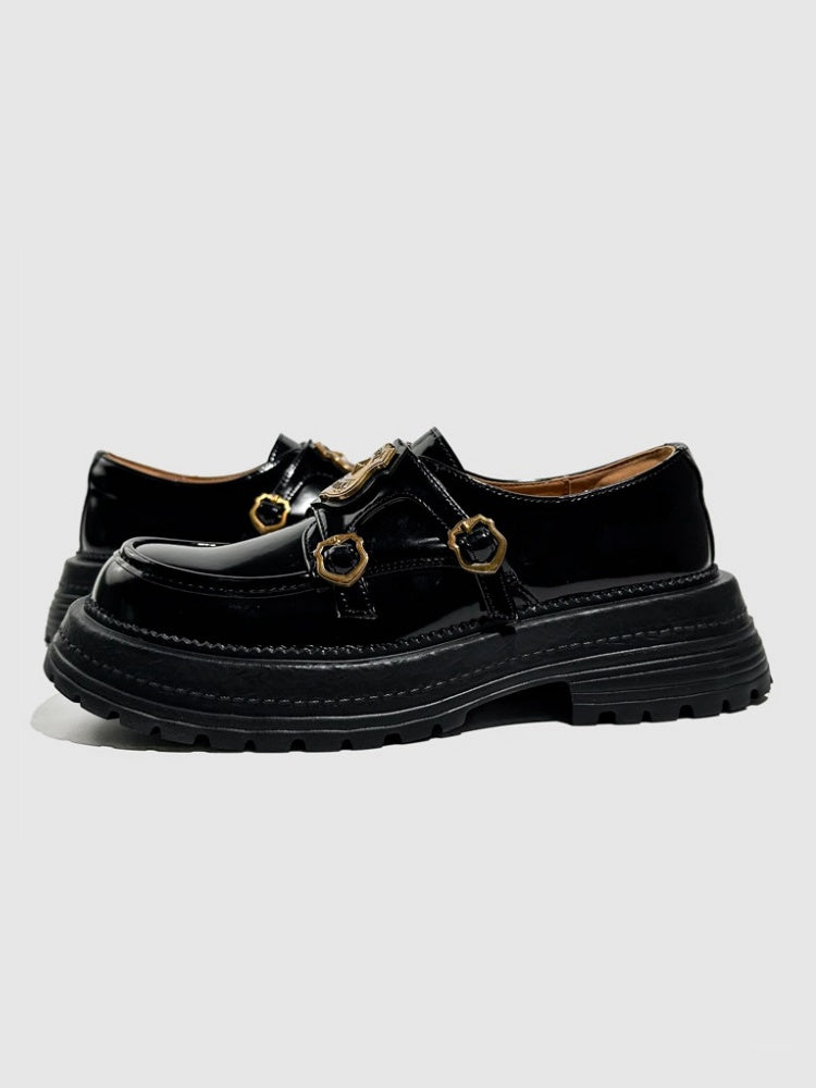Vintage British College Gold Emblem Charm Platform Loafers【s0000016777】