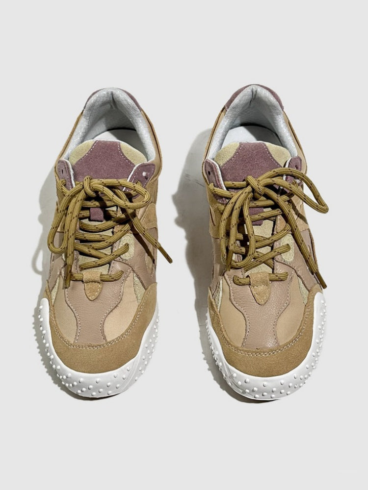 Vintage Stitching German Leather Lace-Up Sneakers【s0000016783】