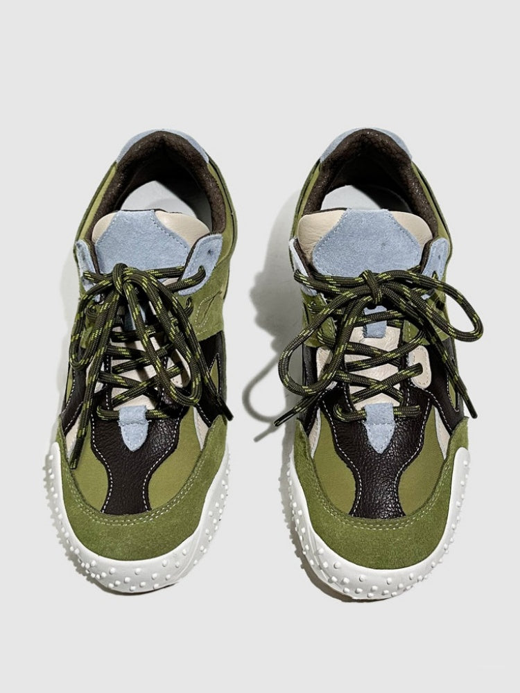 Vintage Stitching German Leather Lace-Up Sneakers【s0000016783】