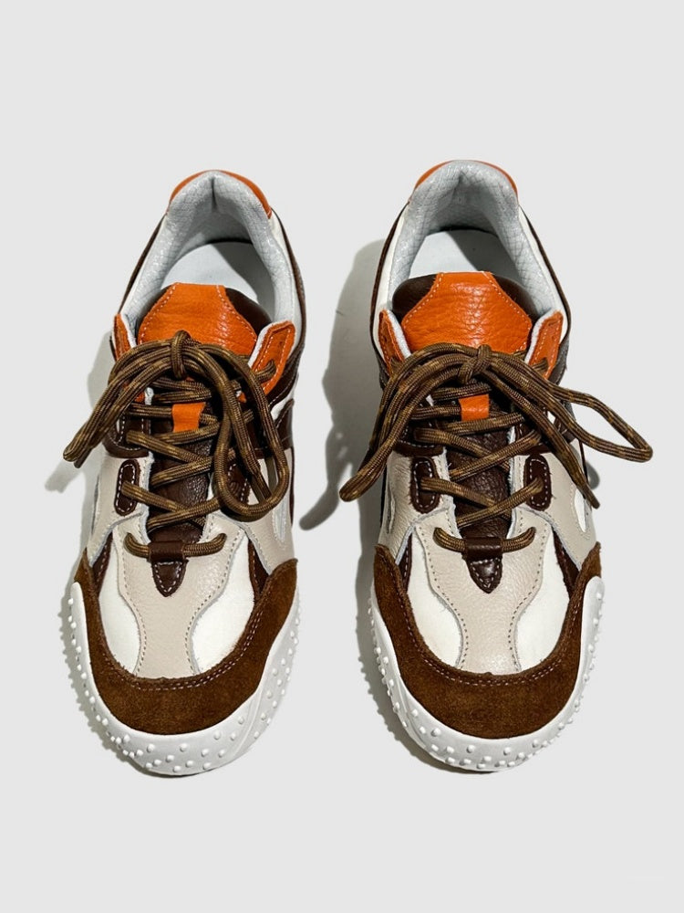 Vintage Stitching German Leather Lace-Up Sneakers【s0000016783】