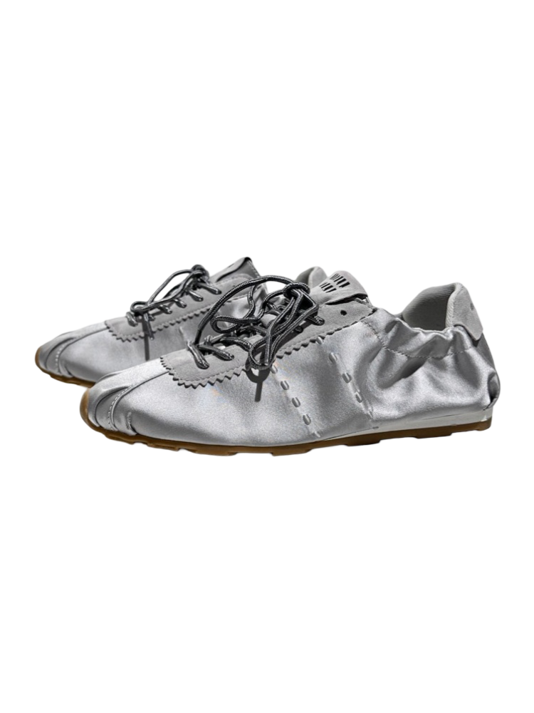 Leather Satin Lace-Up Ballet Shoes【s0000016787】