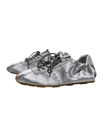 Leather Satin Lace-Up Ballet Shoes【s0000016787】