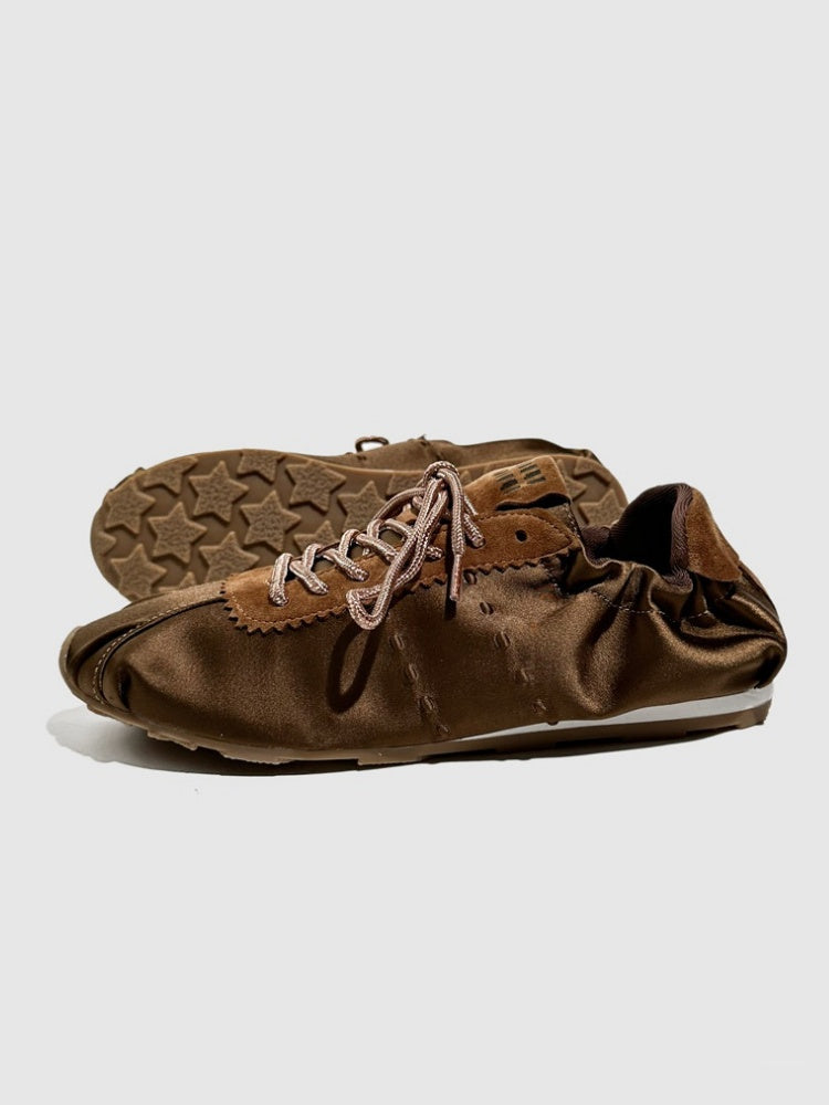 Leather Satin Lace-Up Ballet Shoes【s0000016787】