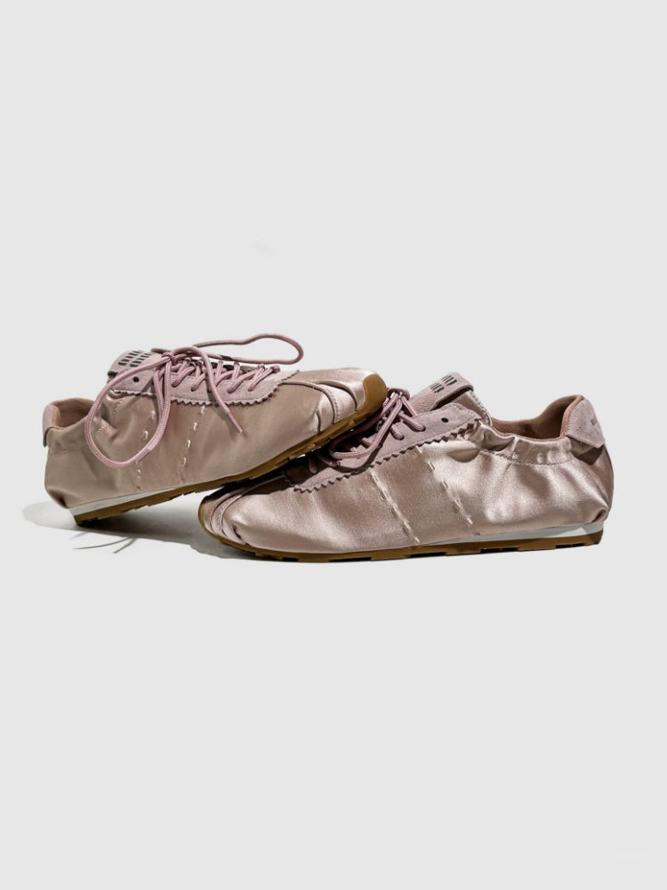 Leather Satin Lace-Up Ballet Shoes【s0000016787】