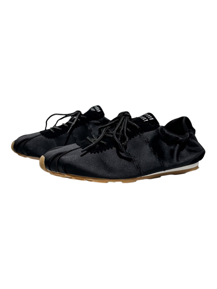 Leather Satin Lace-Up Ballet Shoes【s0000016787】