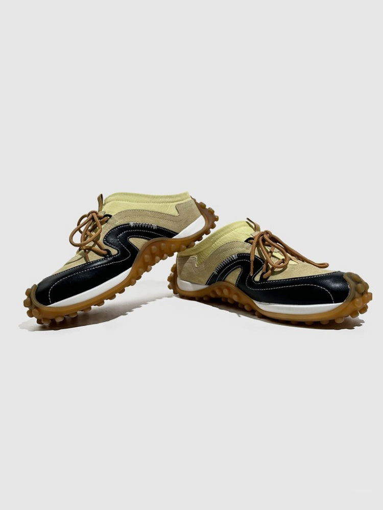 Genuine Leather Vintage Platform Two-Tone Slip-On Shoes【s0000016788】