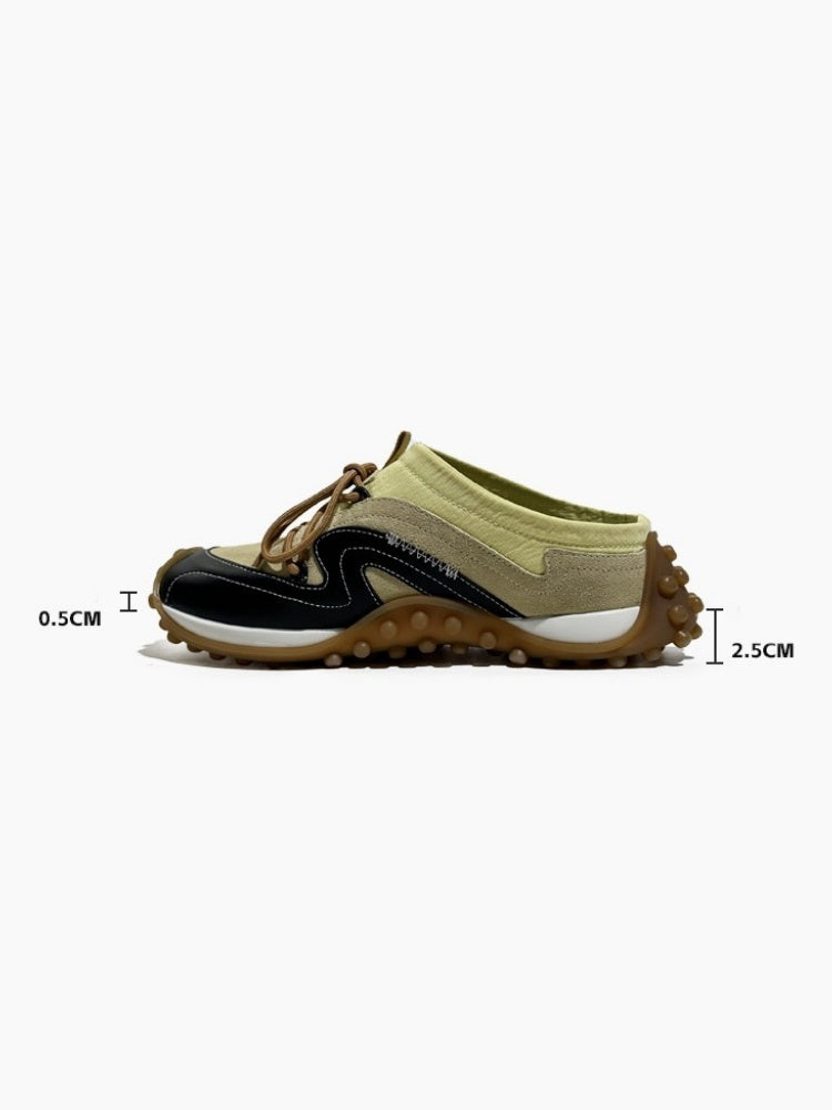 Genuine Leather Vintage Platform Two-Tone Slip-On Shoes【s0000016788】