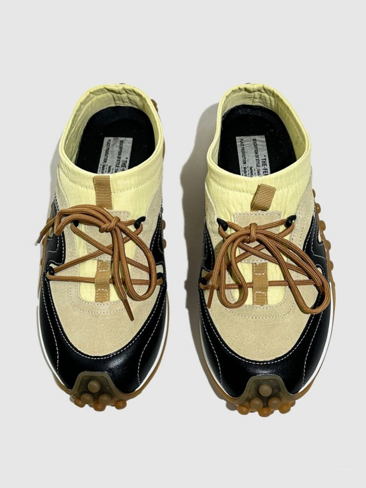 Genuine Leather Vintage Platform Two-Tone Slip-On Shoes【s0000016788】